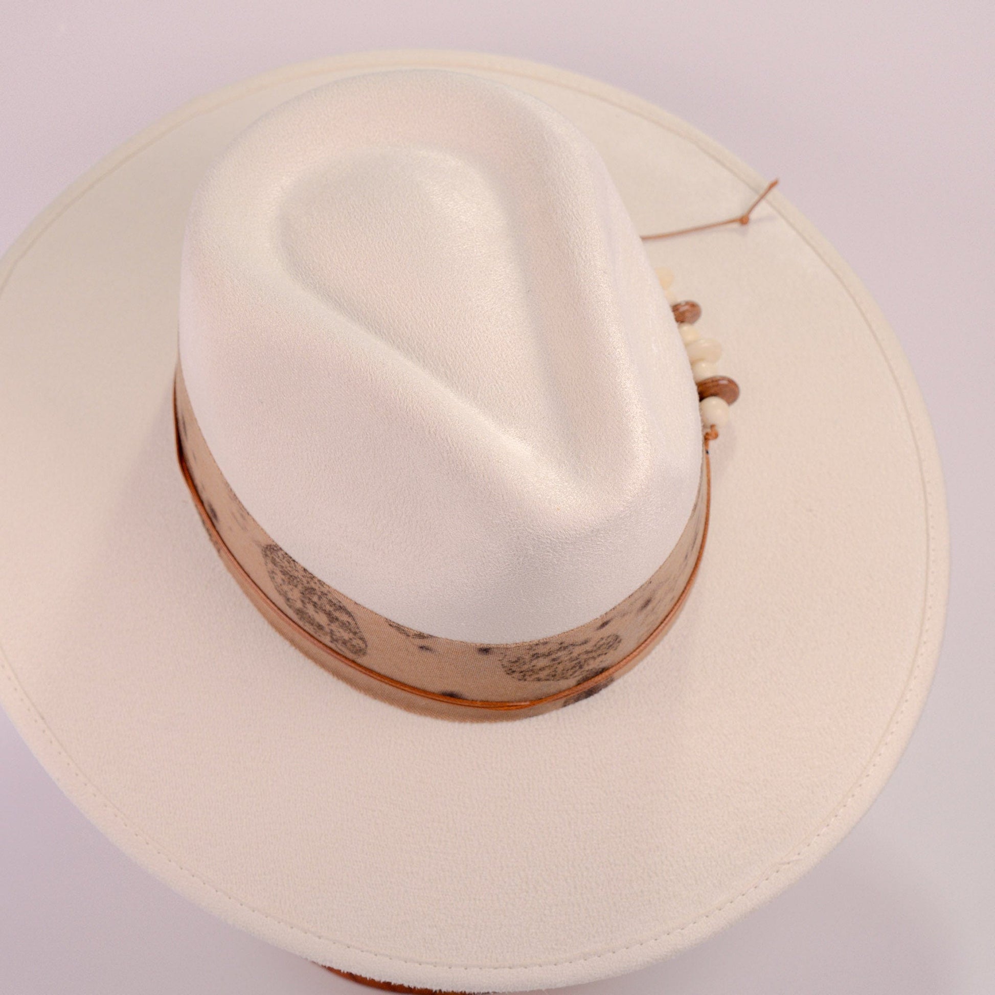 Aukala Hat Handcrafted Boho Nomad Hat – Ivory Suede Fedora with Rustic Accents