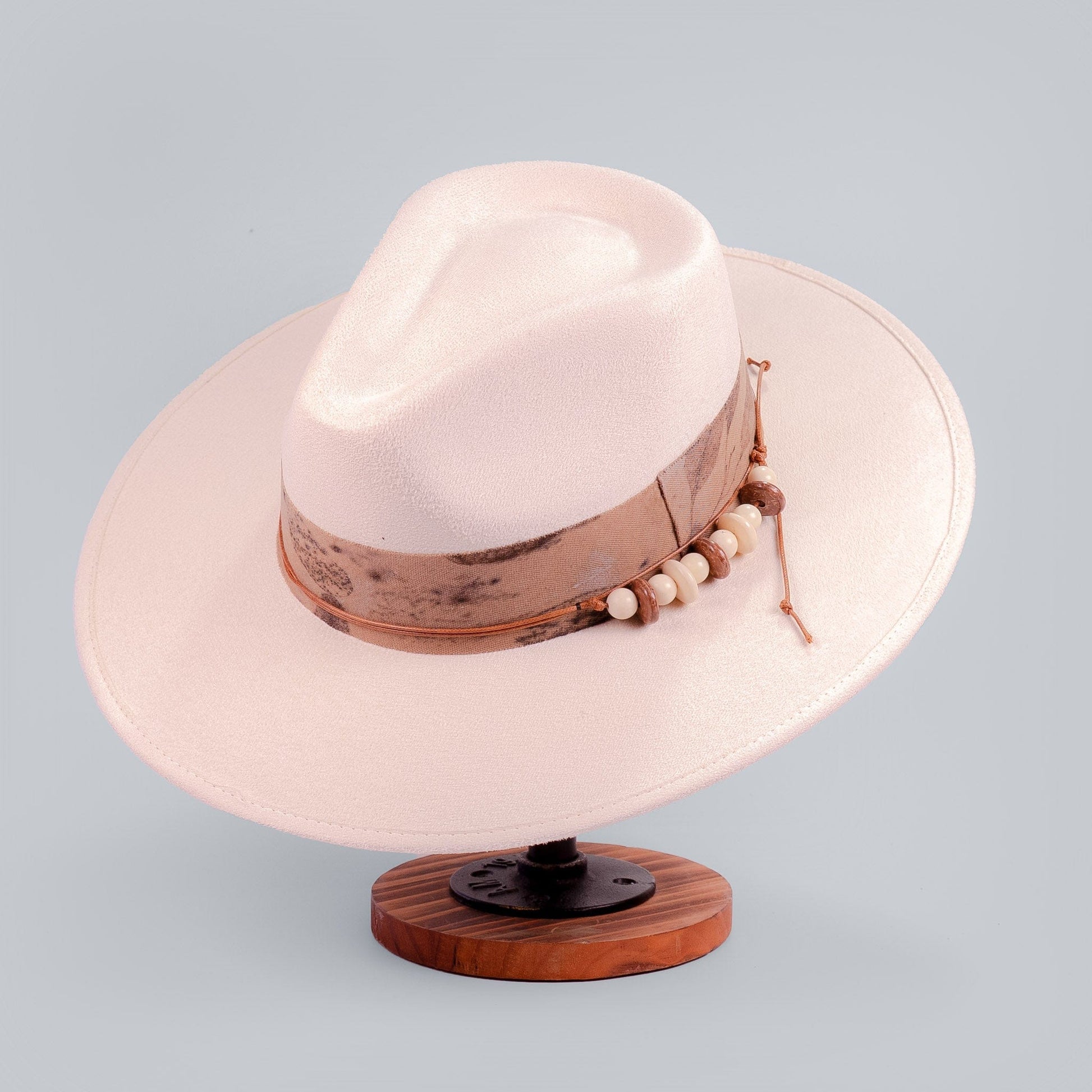 Aukala Hat Handcrafted Boho Nomad Hat – Ivory Suede Fedora with Rustic Accents