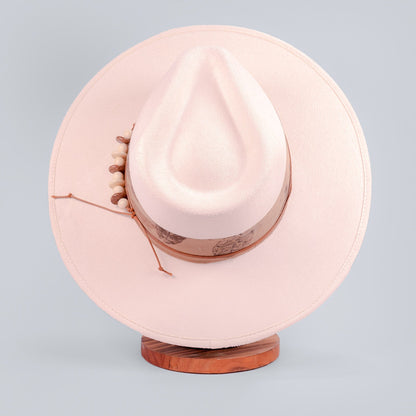 Aukala Hat Handcrafted Boho Nomad Hat – Ivory Suede Fedora with Rustic Accents