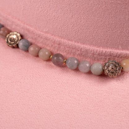Aukala Hat Handcrafted Boho Rose Dawn Hat – Soft Blush Suede Fedora with Gold Trim & Beaded Accents