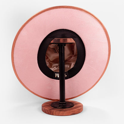Aukala Hat Handcrafted Boho Rose Dawn Hat – Soft Blush Suede Fedora with Gold Trim & Beaded Accents
