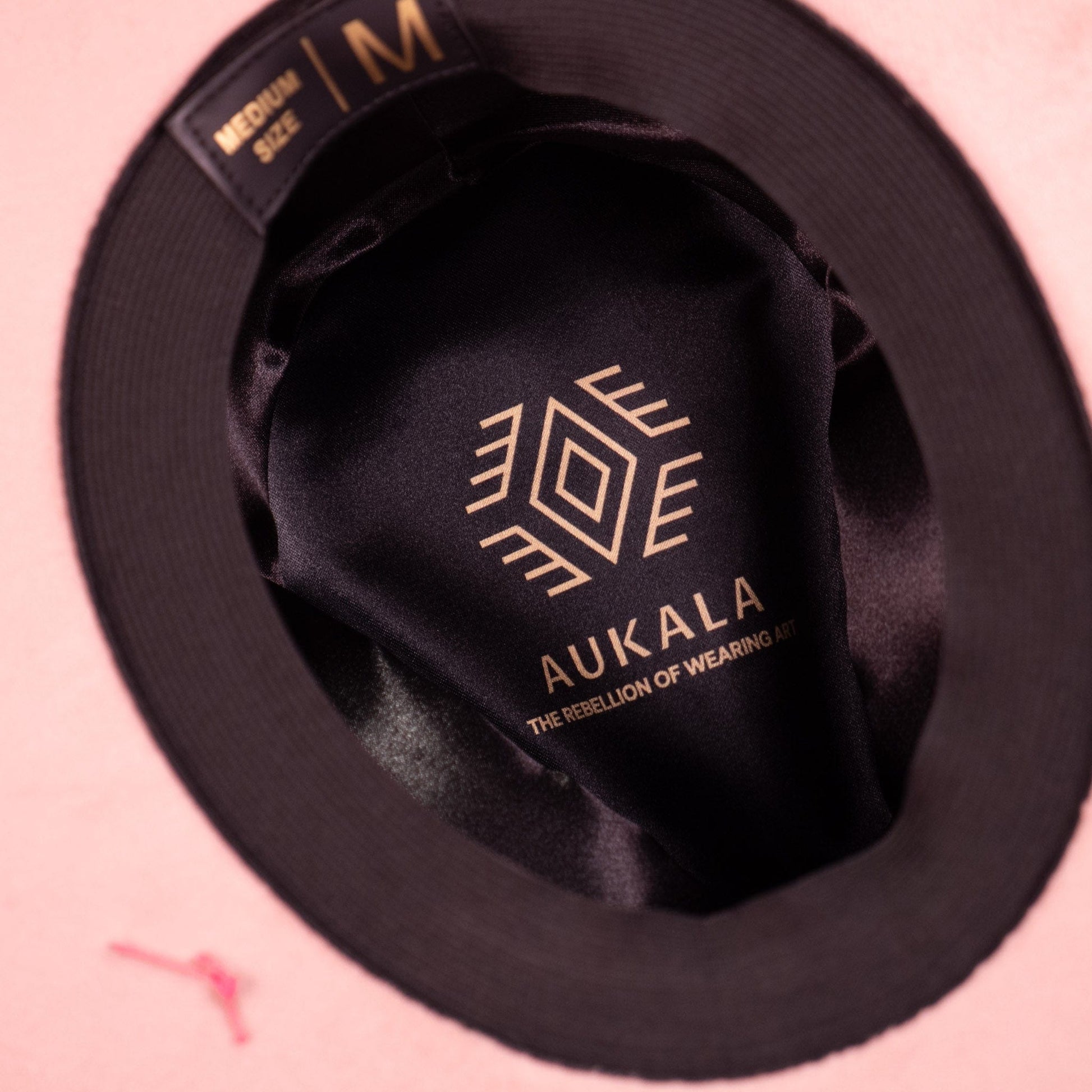 Aukala Hat Handcrafted Boho Rose Quartz Halo Hat – Soft Pink Suede Fedora with Silver Trim & Beaded Accent