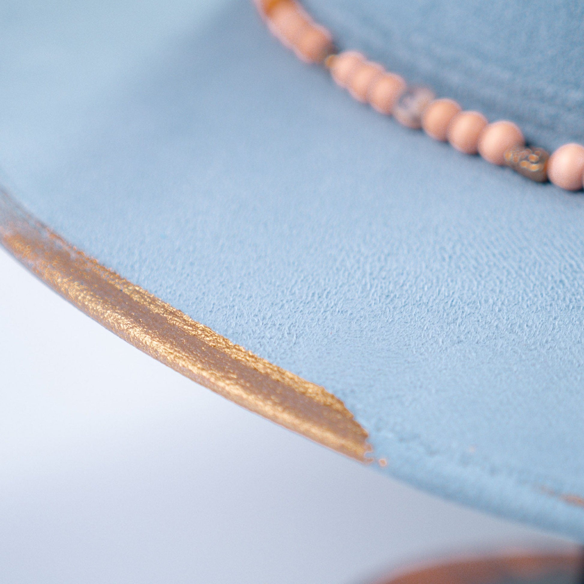 Aukala Hat Handcrafted Boho Skyway Hat – Serenity Blue Suede Fedora with Beaded Accents & Gold Details