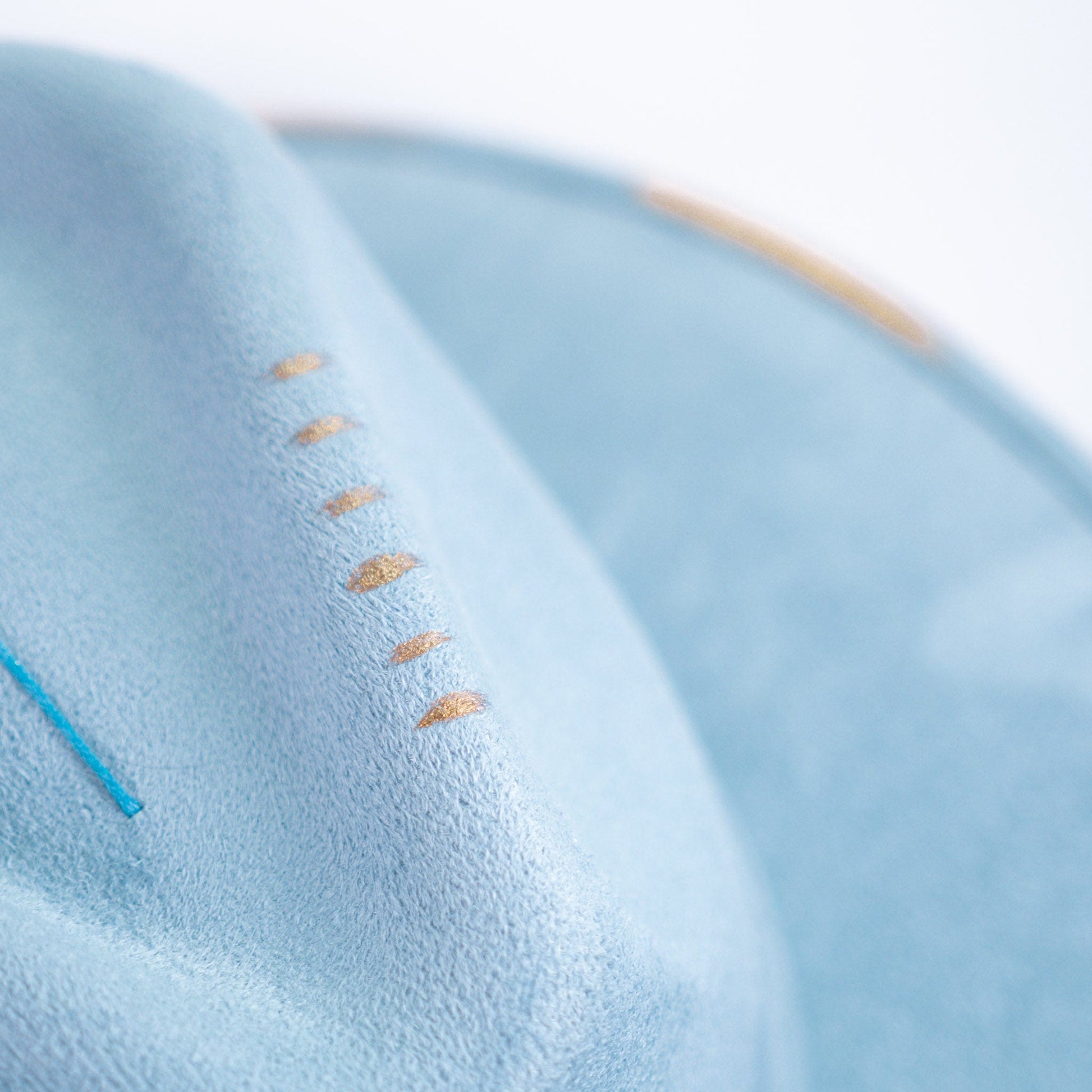 Aukala Hat Handcrafted Boho Skyway Hat – Serenity Blue Suede Fedora with Beaded Accents & Gold Details