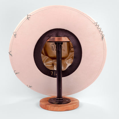 Aukala Hat Handcrafted Boho Solstice Dune Hat – Sand Suede Fedora with Ecoprinted Band & Arrow Stitching