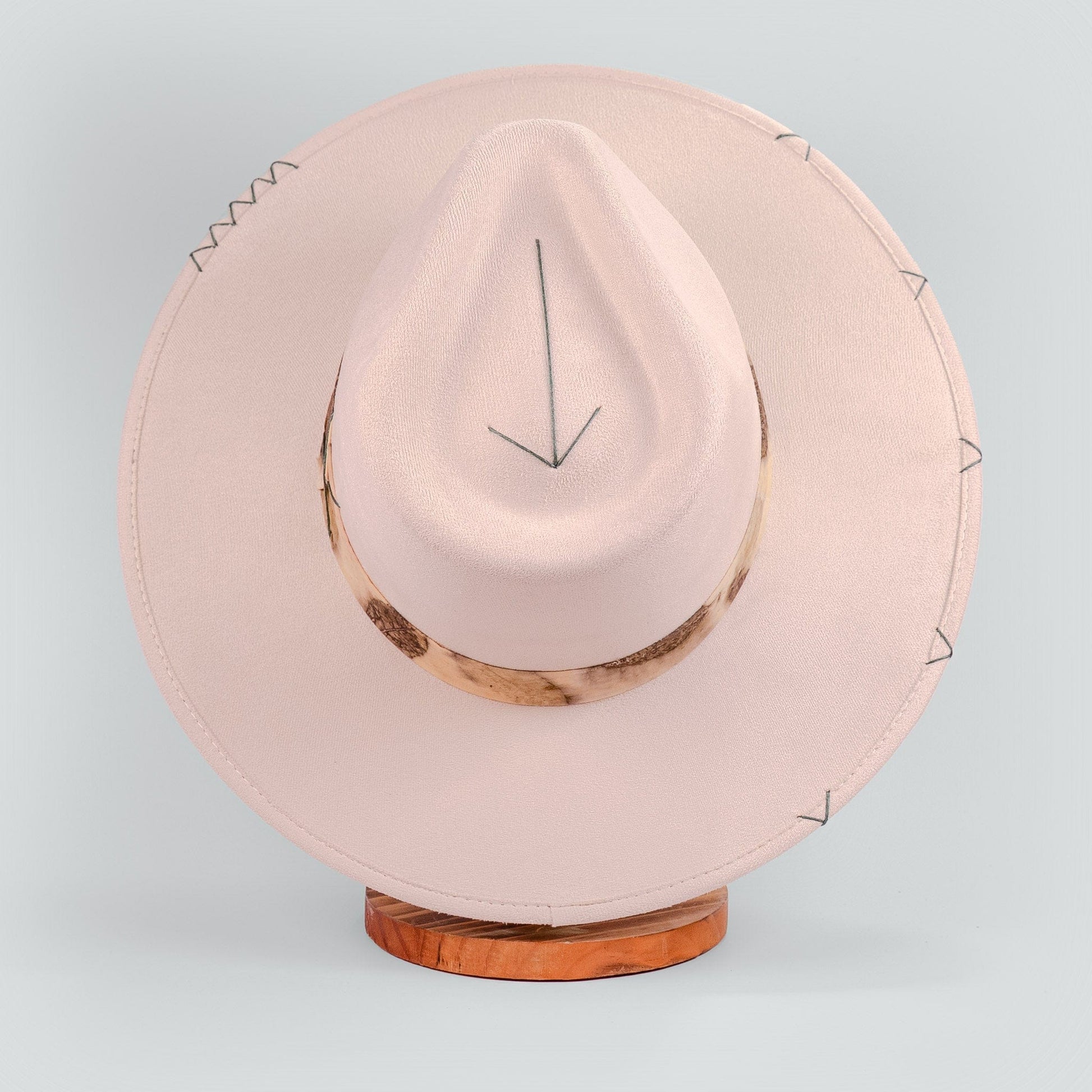 Aukala Hat Handcrafted Boho Solstice Dune Hat – Sand Suede Fedora with Ecoprinted Band & Arrow Stitching