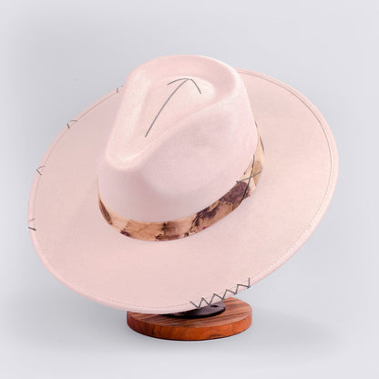 Aukala Hat Handcrafted Boho Solstice Dune Hat – Sand Suede Fedora with Ecoprinted Band & Arrow Stitching