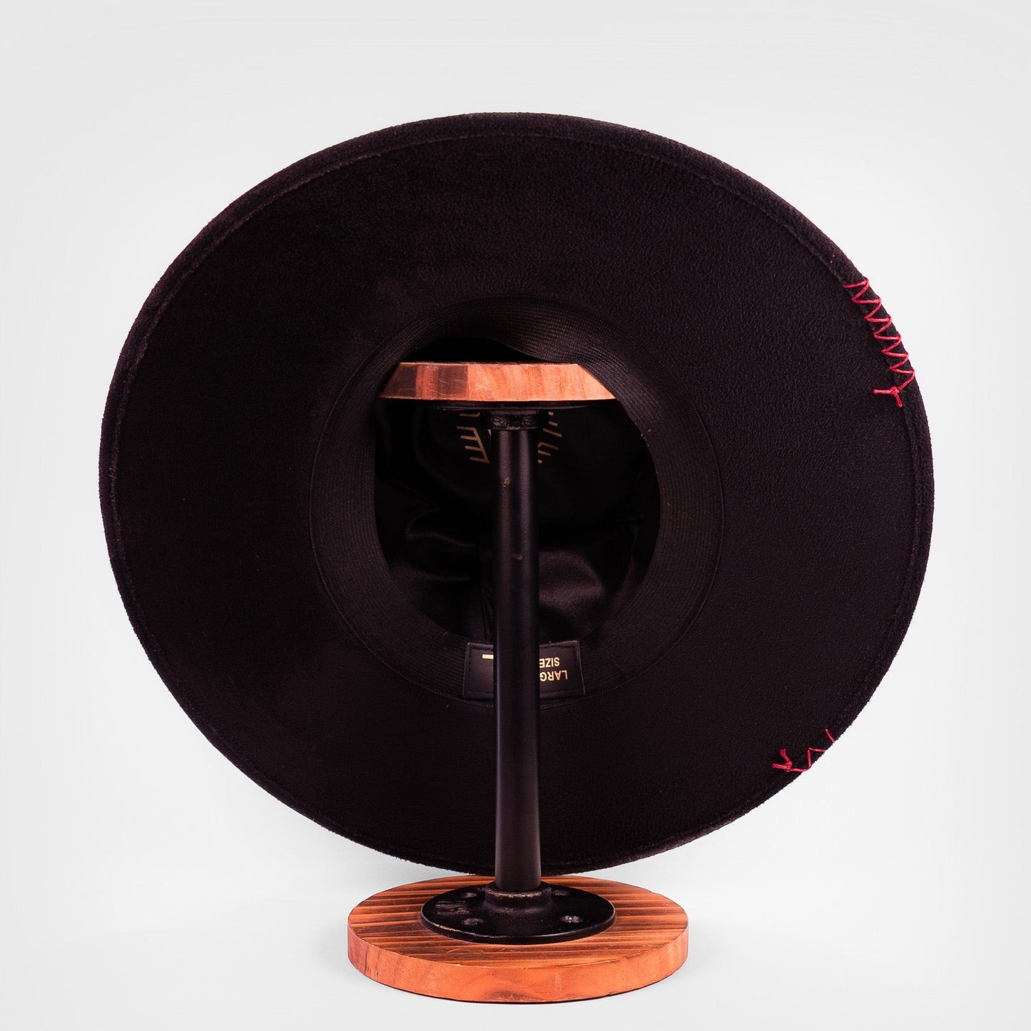 Aukala Hat Handcrafted Boho Xibalbá Rojo Hat – Black Suede Fedora with Red Stitching & Beaded Accent