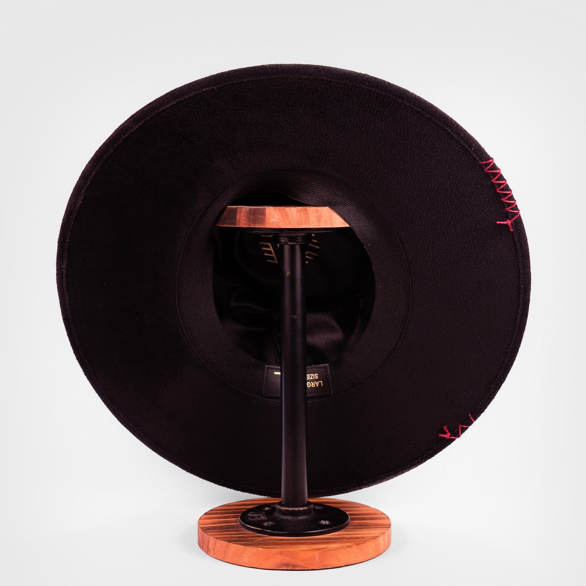 Aukala Hat Handcrafted Boho Xibalbá Rojo Hat – Black Suede Fedora with Red Stitching & Beaded Accent