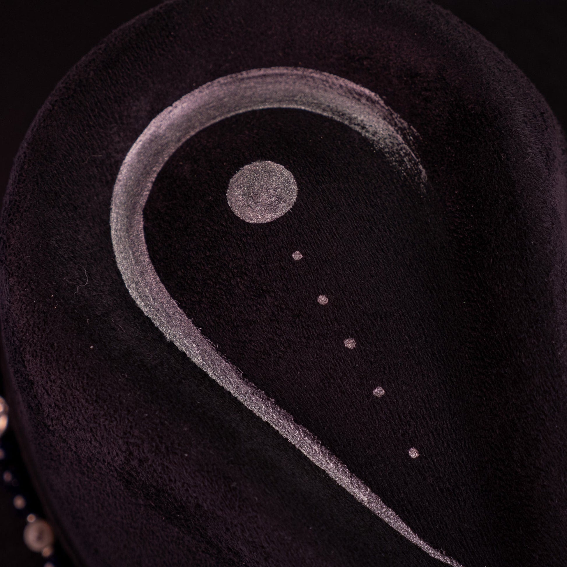 Aukala Hat Lunar Eclipse – Black Suede Fedora with Silver Accents & Celestial Art