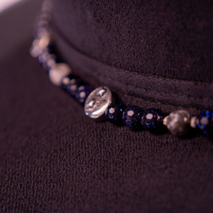 Aukala Hat Lunar Eclipse – Black Suede Fedora with Silver Accents & Celestial Art