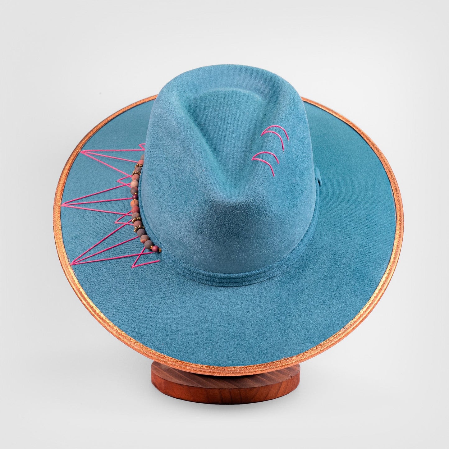 Aukala Hat M Azure Peaks – Handcrafted Blue Suede Hat with Geometric Embroidery