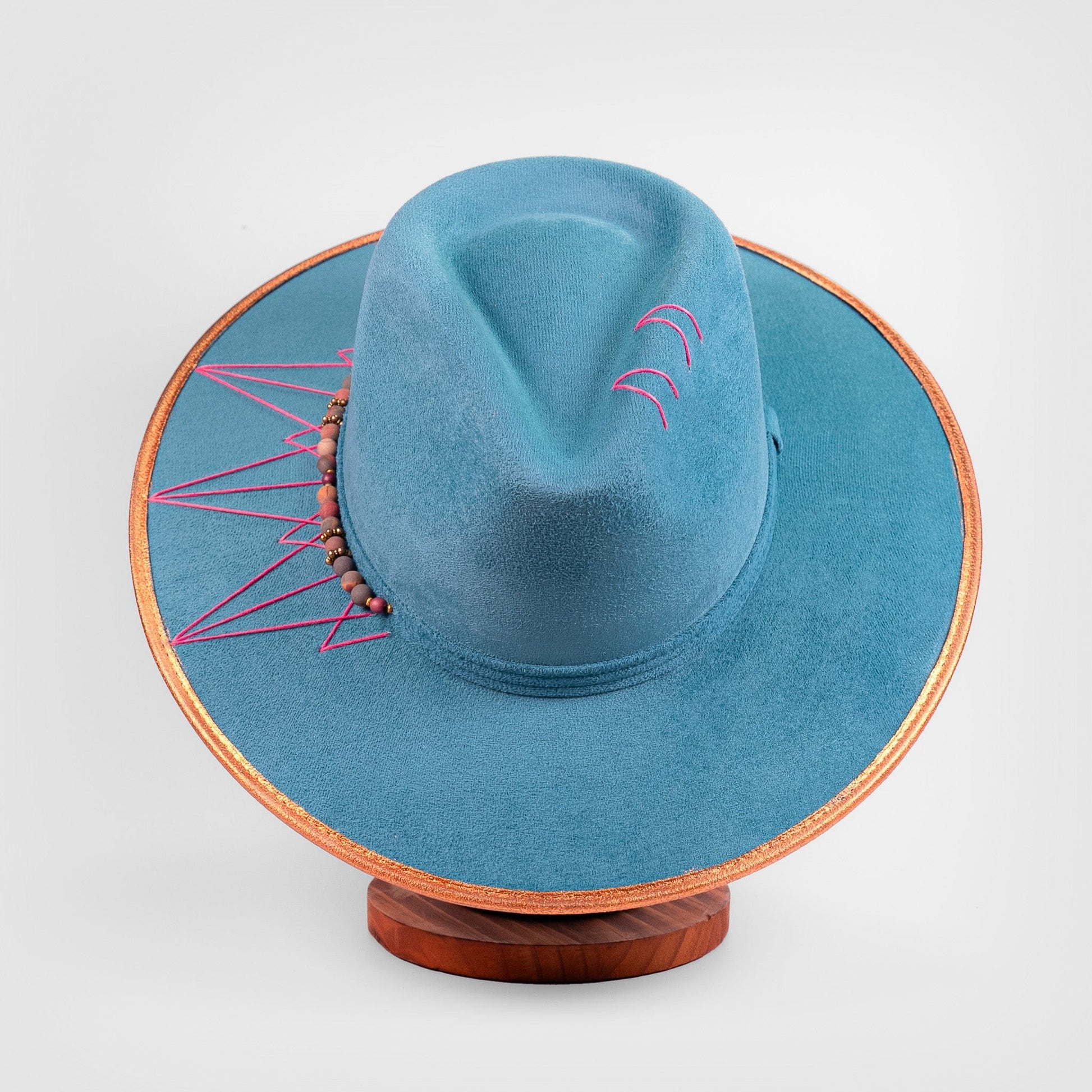 Aukala Hat M Azure Peaks – Handcrafted Blue Suede Hat with Geometric Embroidery