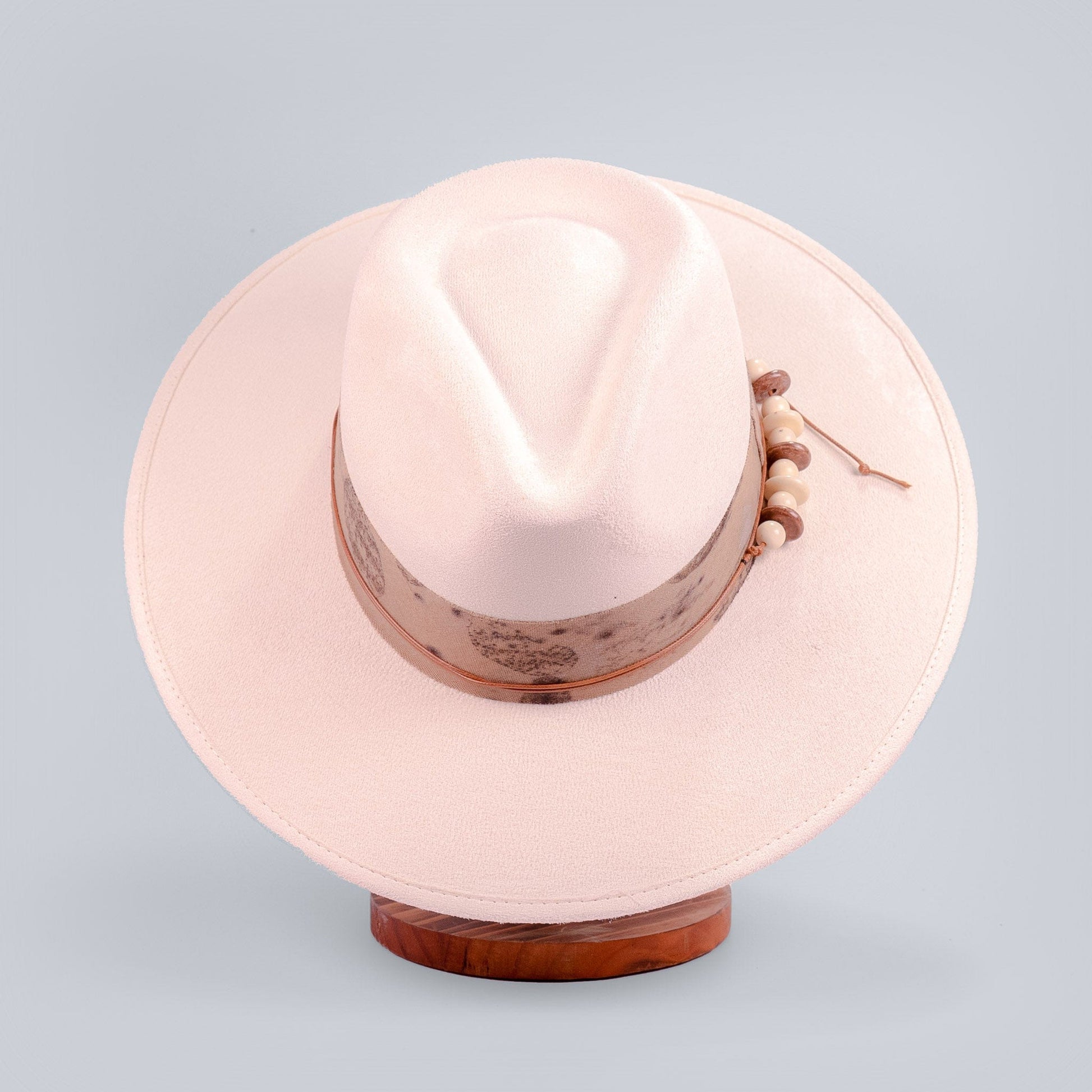 Aukala Hat M Handcrafted Boho Nomad Hat – Ivory Suede Fedora with Rustic Accents
