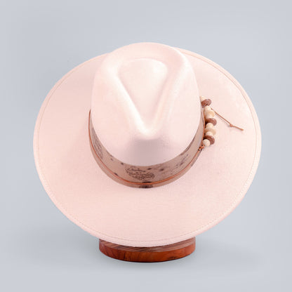 Aukala Hat M Handcrafted Boho Nomad Hat – Ivory Suede Fedora with Rustic Accents