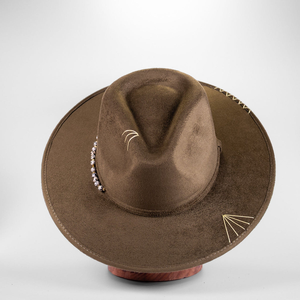 Handcrafted Boho Terra Jasper Hat – Olive Brown Suede Fedora 