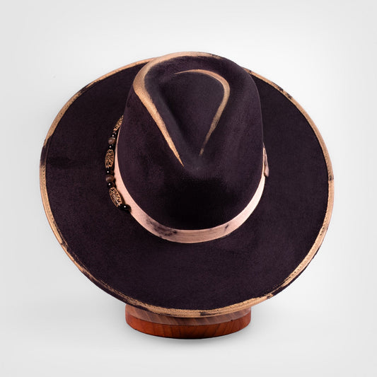 Aukala Hat M Handcrafted Golden Eclipse Suede Hat – Luxe Western Elegance with Artisan Gold Accents