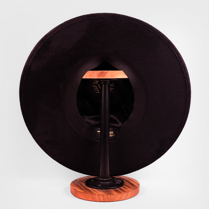 Aukala Hat Solstice – Black Suede Fedora with Ecoprinted Band & Hand-Stitched Accents