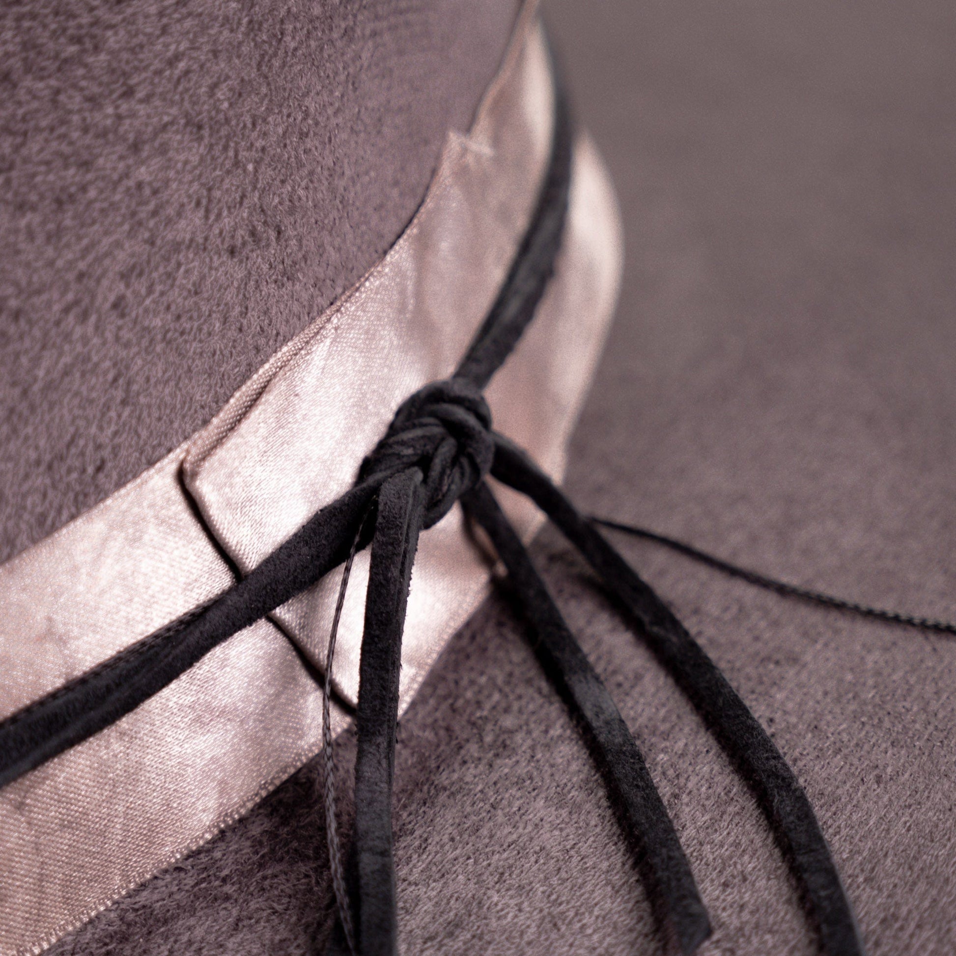 Aukala Hat XL Handcrafted Boho Tepu Gris Hat – Charcoal Gray Suede Fedora with Metallic Trim & Leather Accents