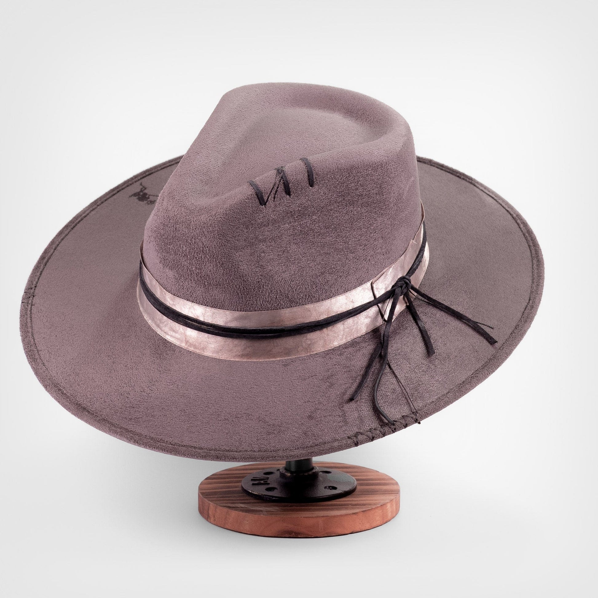 Aukala Hat XL Handcrafted Boho Tepu Gris Hat – Charcoal Gray Suede Fedora with Metallic Trim & Leather Accents