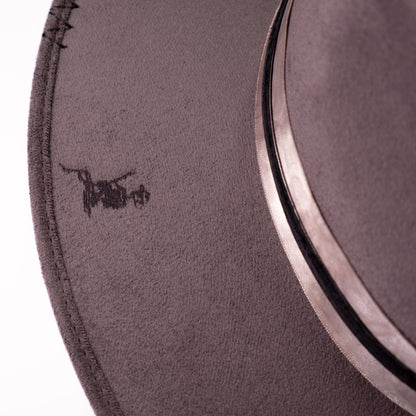 Aukala Hat XL Handcrafted Boho Tepu Gris Hat – Charcoal Gray Suede Fedora with Metallic Trim & Leather Accents