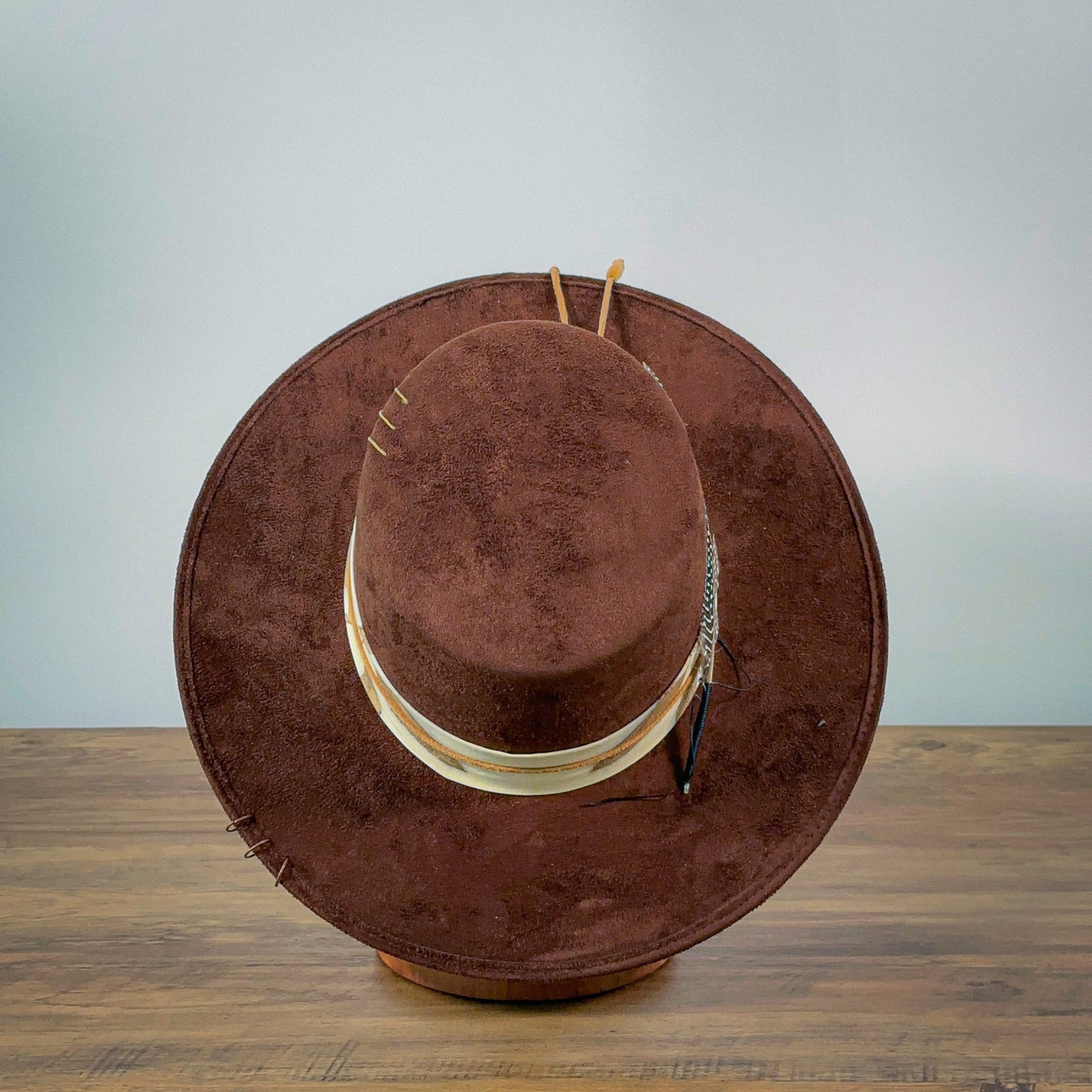 Aukala M Café Elegance Brim Hat - Handcrafted Suede with Unique EcoPrint