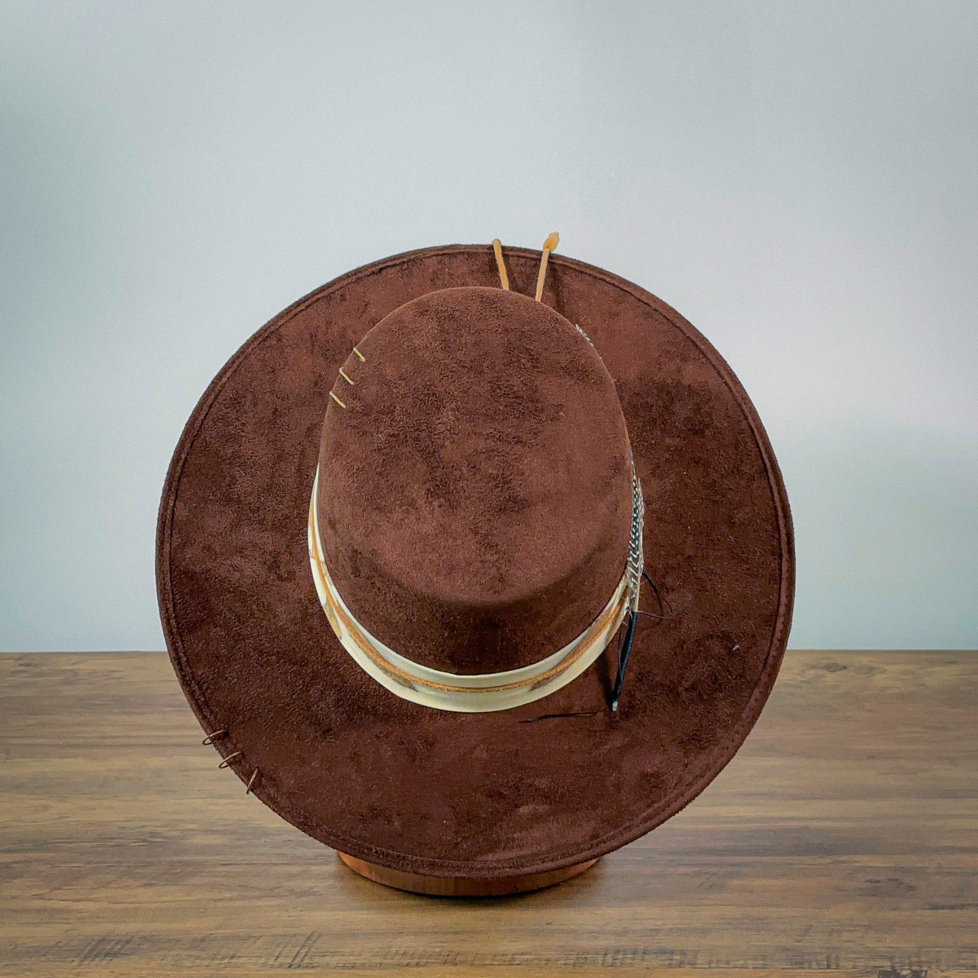 Aukala M Café Elegance Brim Hat - Handcrafted Suede with Unique EcoPrint