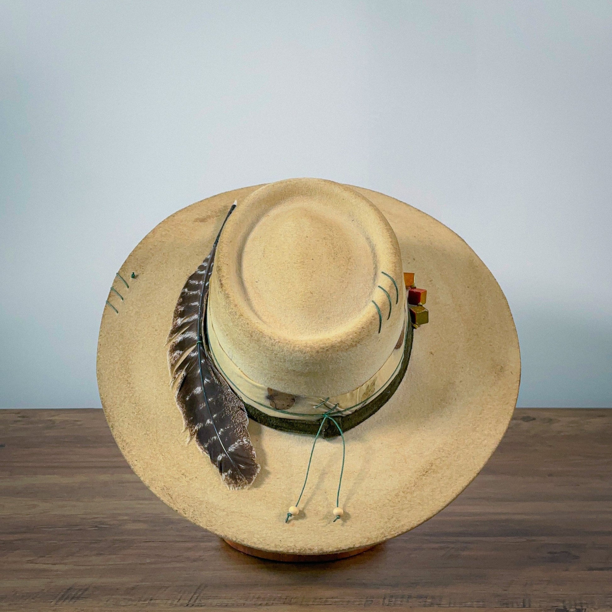 Aukala M Ivory Felt Hat with Unique Acrylic Accents